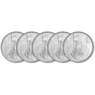 FIVE (5) 1 oz Highland Mint Silver Round - Saint-Gaudens Design .999 Fine