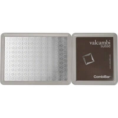 100 gram Silver Bar - Valcambi 100x1 Gram Silver CombiBar with Assay Card